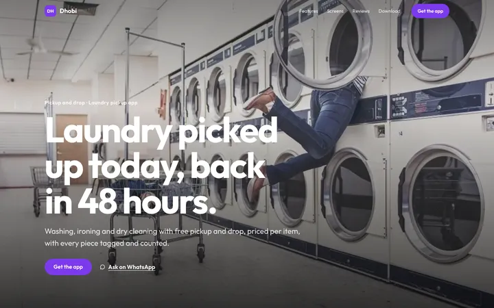 Home page of Dhobi, a sample story layout website
