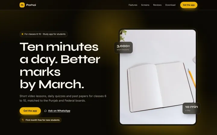 Home page of Parhai, a sample glow layout website