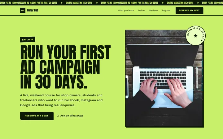 Home page of Hunar Hub, a sample poster layout website