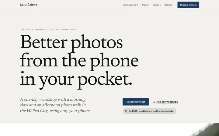 Home page of Lens Lahore, a sample editorial layout website