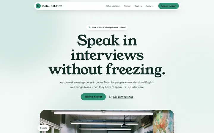 Home page of Bolo Institute, a sample soft layout website