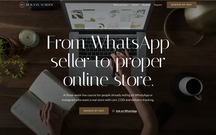 Home page of Dukaan School, a sample luxe layout website