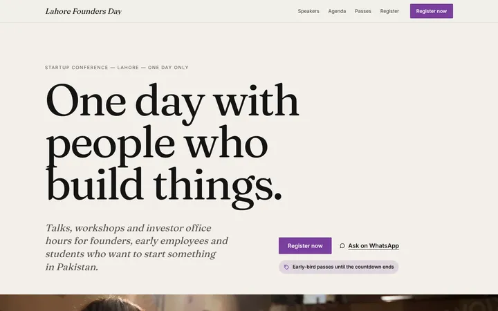 Home page of Lahore Founders Day, a sample editorial layout website