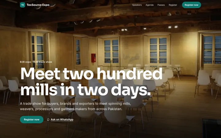 Home page of TexSource Expo, a sample story layout website