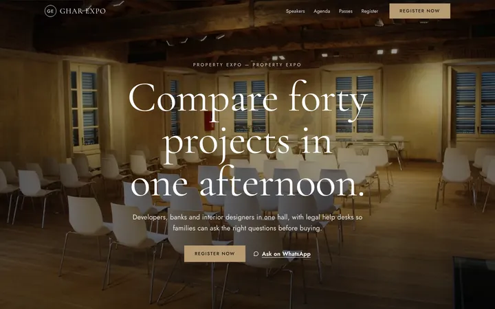 Home page of Ghar Expo, a sample luxe layout website