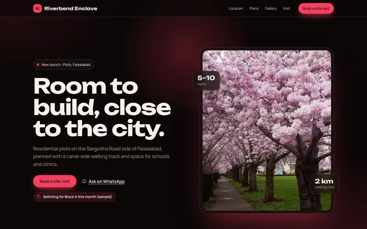 Home page of Riverbend Enclave, a sample glow layout website