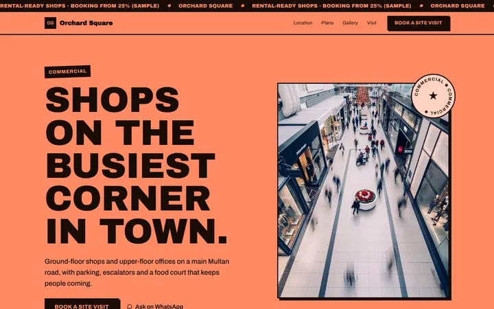 Home page of Orchard Square, a sample poster layout website