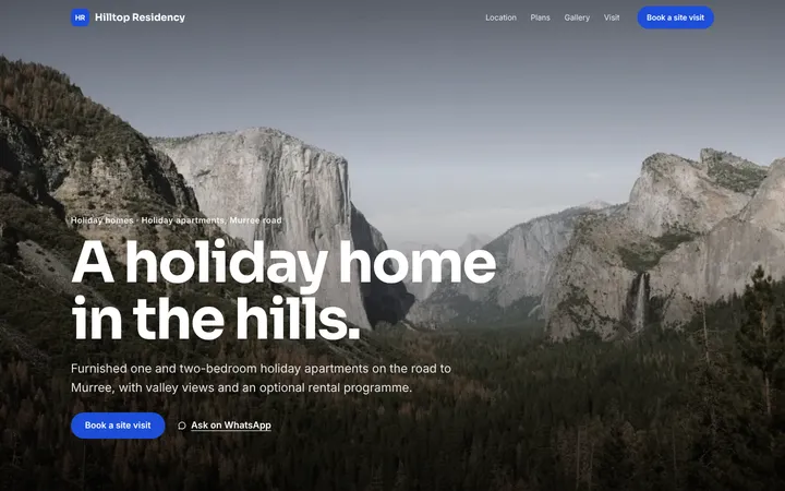 Home page of Hilltop Residency, a sample story layout website