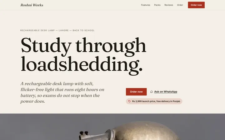 Home page of Roshni Works, a sample editorial layout website