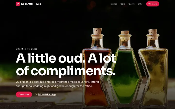 Home page of Noor Attar House, a sample story layout website