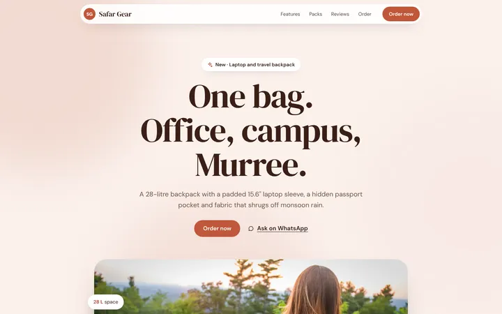 Home page of Safar Gear, a sample soft layout website