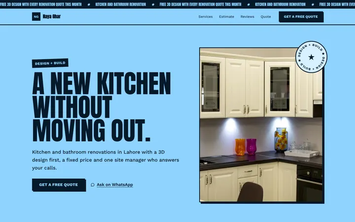 Home page of Naya Ghar, a sample poster layout website