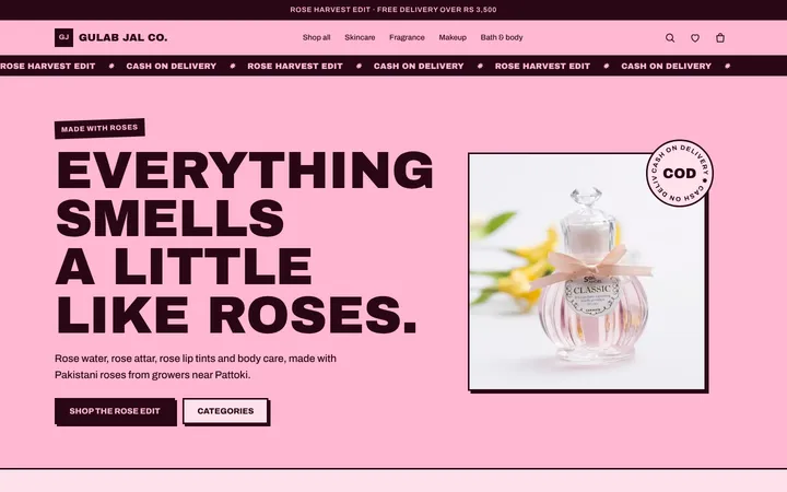 Home page of Gulab Jal Co., a sample bazaar layout website