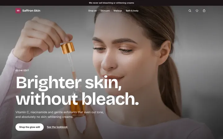 Home page of Saffron Skin, a sample lookbook layout website
