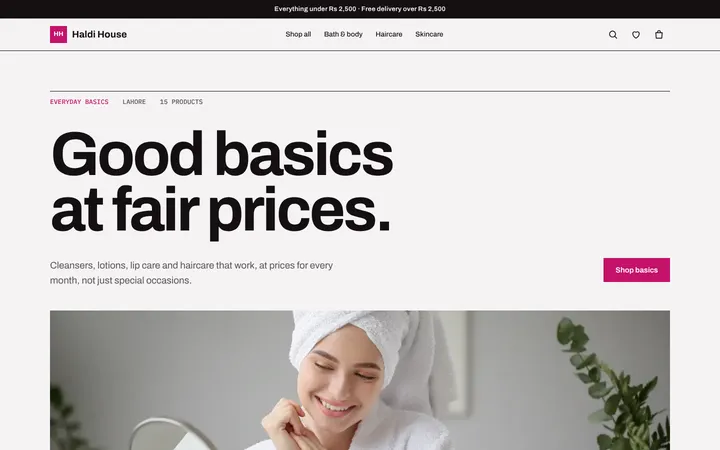 Home page of Haldi House, a sample catalogue layout website