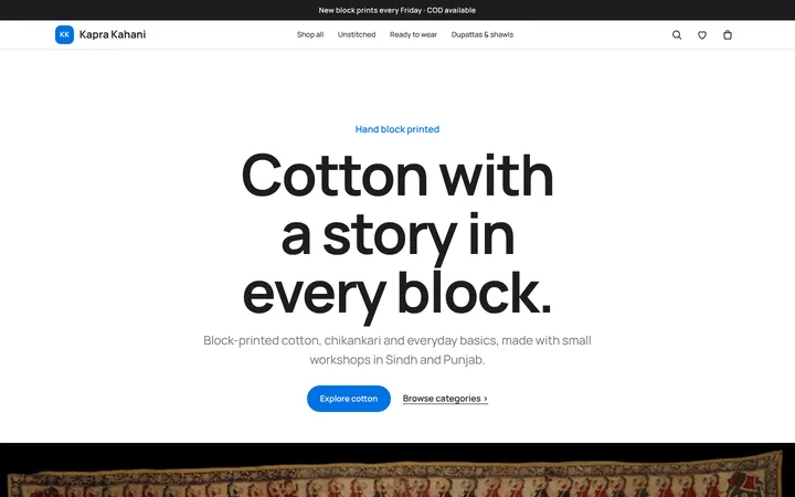 Home page of Kapra Kahani, a sample studio layout website