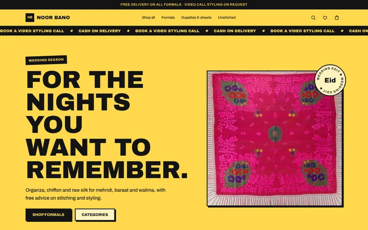 Home page of Noor Bano, a sample bazaar layout website