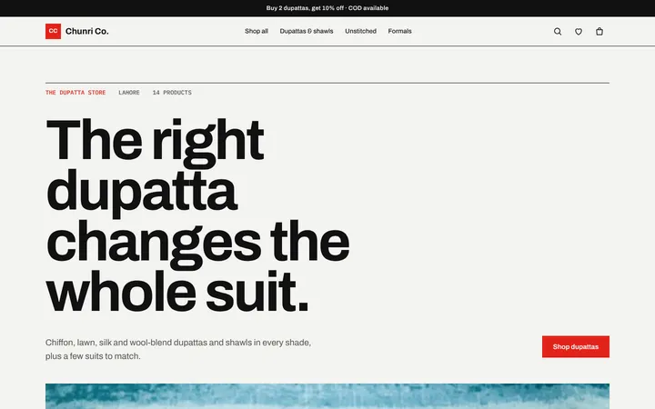 Home page of Chunri Co., a sample catalogue layout website