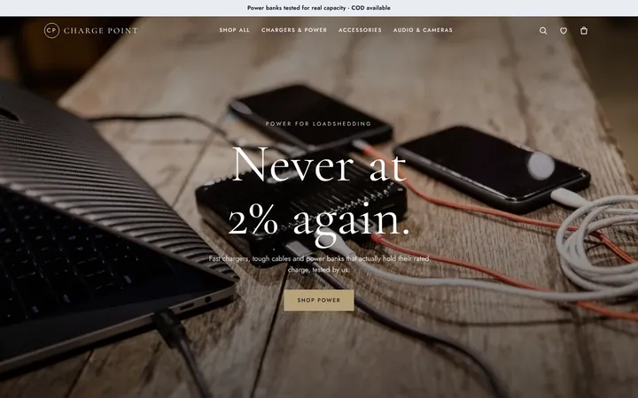 Home page of Charge Point, a sample atelier layout website