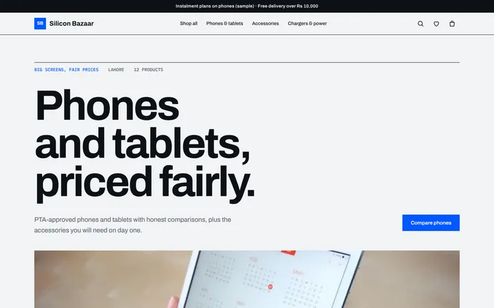 Home page of Silicon Bazaar, a sample catalogue layout website