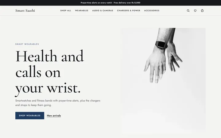 Home page of Smart Saathi, a sample boutique layout website