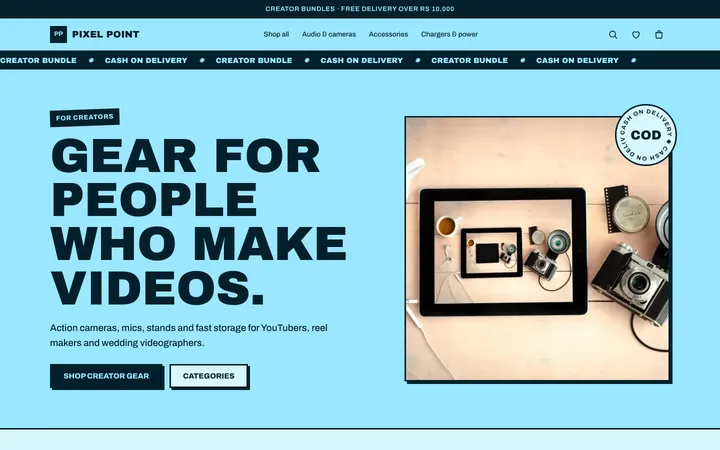 Home page of Pixel Point, a sample bazaar layout website