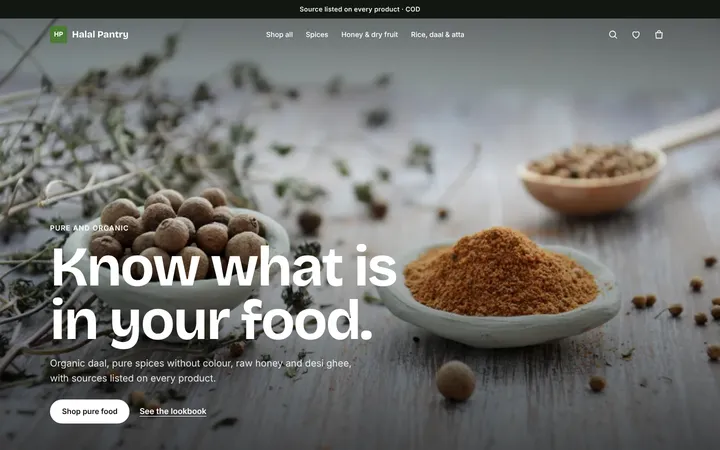 Home page of Halal Pantry, a sample lookbook layout website