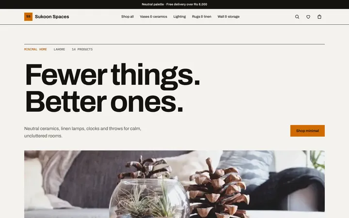 Home page of Sukoon Spaces, a sample catalogue layout website