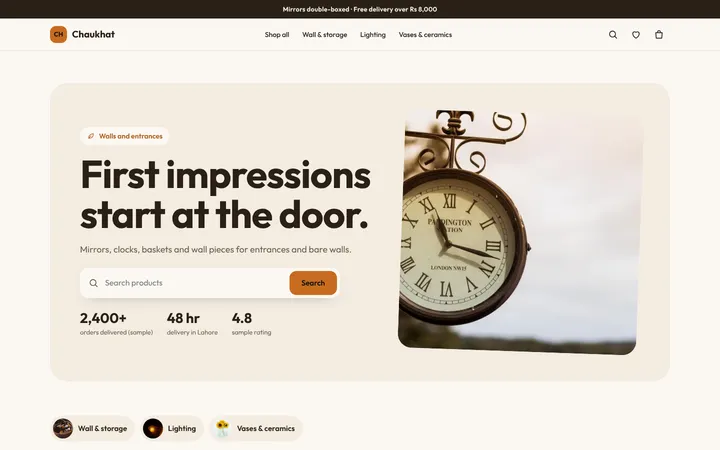 Home page of Chaukhat, a sample fresh layout website