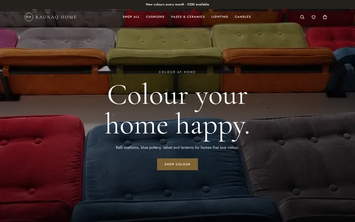 Home page of Raunaq Home, a sample atelier layout website