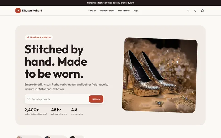 Home page of Khussa Kahani, a sample fresh layout website