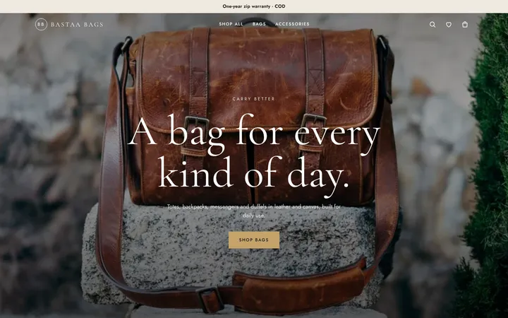 Home page of Bastaa Bags, a sample atelier layout website
