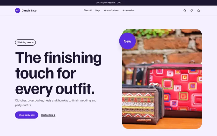 Home page of Clutch & Co, a sample pop layout website
