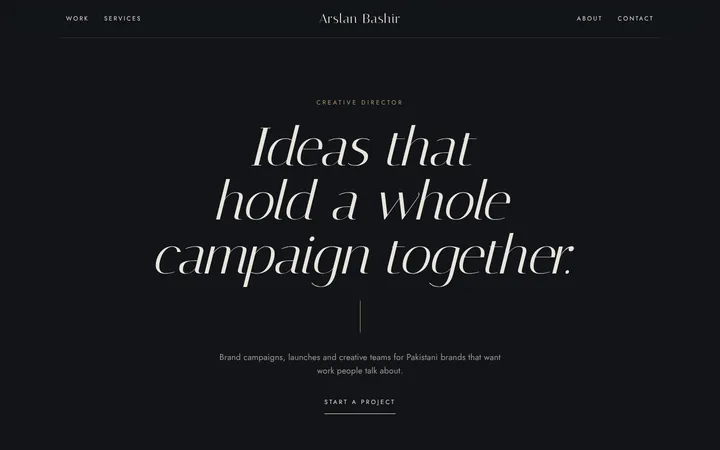 Home page of Arslan Bashir, a sample luxe layout website