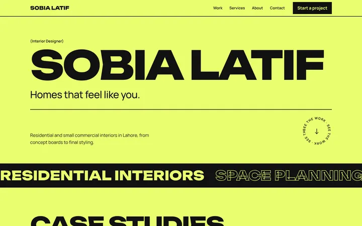 Home page of Sobia Latif, a sample gallery layout website