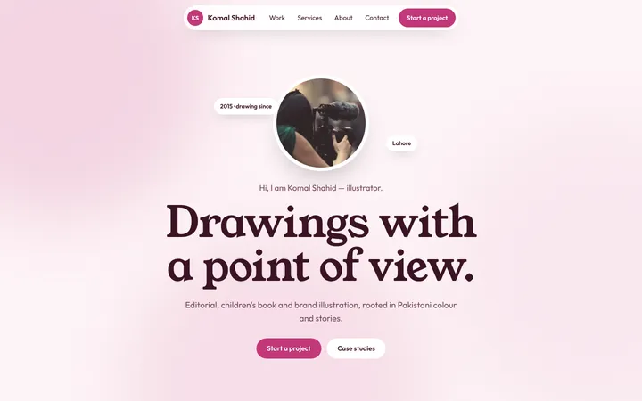 Home page of Komal Shahid, a sample soft layout website