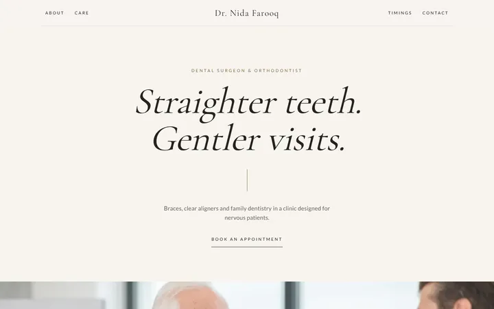 Home page of Dr. Nida Farooq, a sample luxe layout website