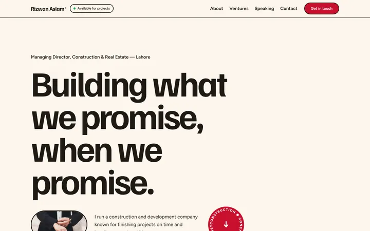 Home page of Rizwan Aslam, a sample pop layout website