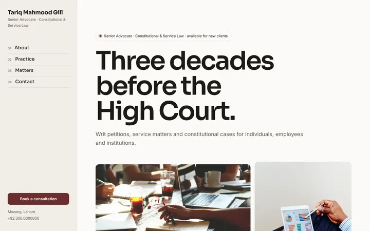 Home page of Tariq Mahmood Gill, a sample split layout website