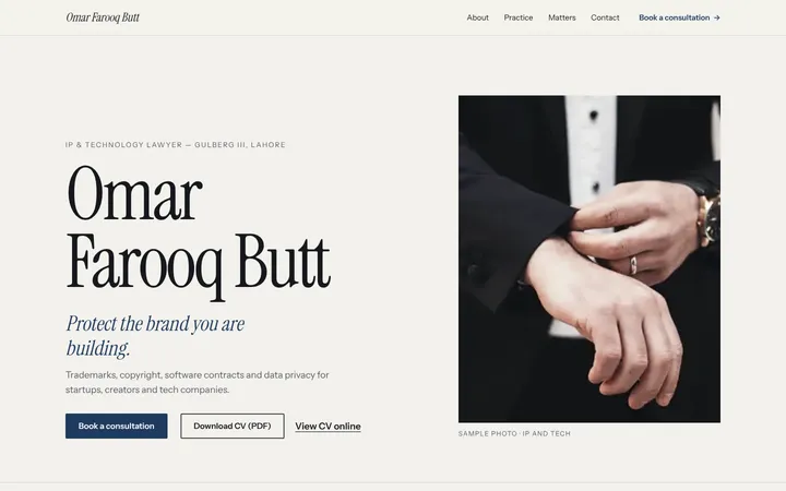 Home page of Omar Farooq Butt, a sample editorial layout website