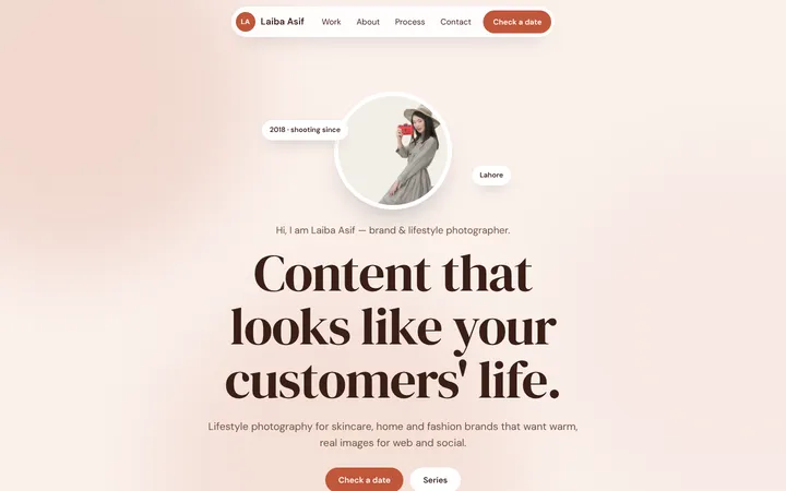 Home page of Laiba Asif, a sample soft layout website