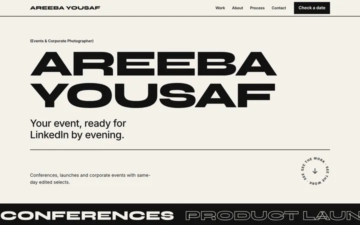Home page of Areeba Yousaf, a sample gallery layout website