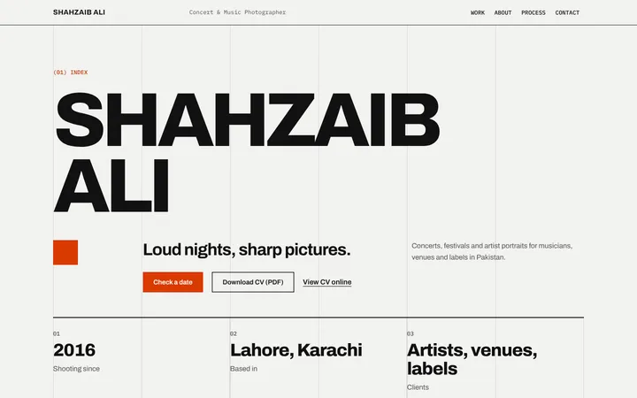 Home page of Shahzaib Ali, a sample swiss layout website