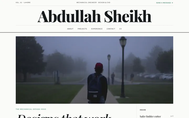 Home page of Abdullah Sheikh, a sample magazine layout website
