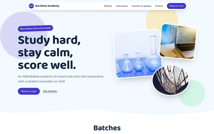 Home page of Northline Academy, a sample playground layout website