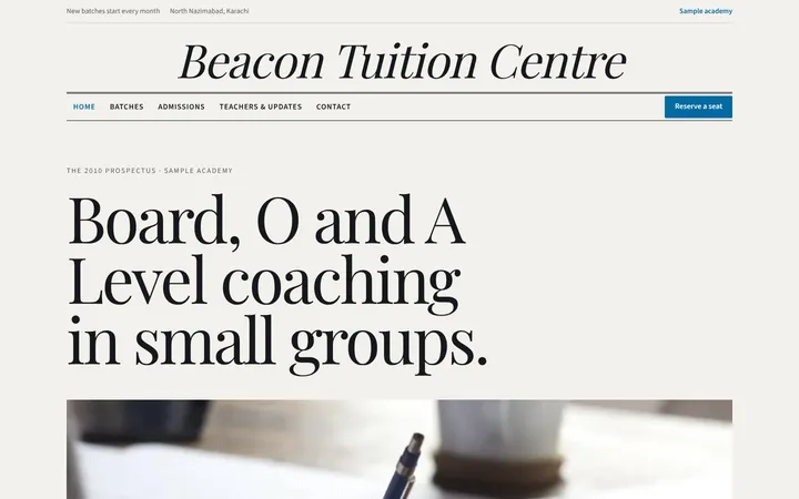 Home page of Beacon Tuition Centre, a sample prospectus layout website