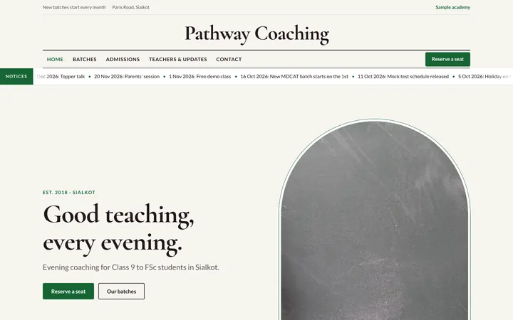 Home page of Pathway Coaching, a sample crest layout website