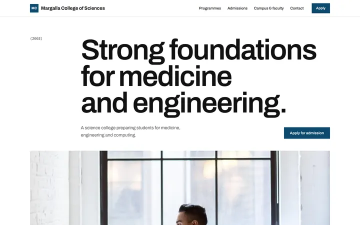 Home page of Margalla College of Sciences, a sample atelier layout website