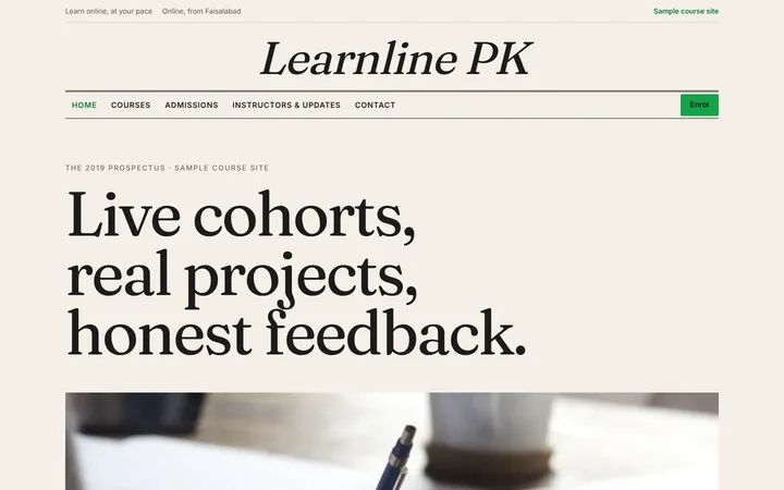 Home page of Learnline PK, a sample prospectus layout website