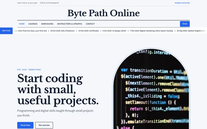 Home page of Byte Path Online, a sample crest layout website